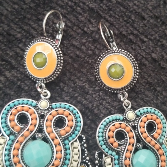 Vintage Enamel Beads  statment Earrings - Picture 4 of 8